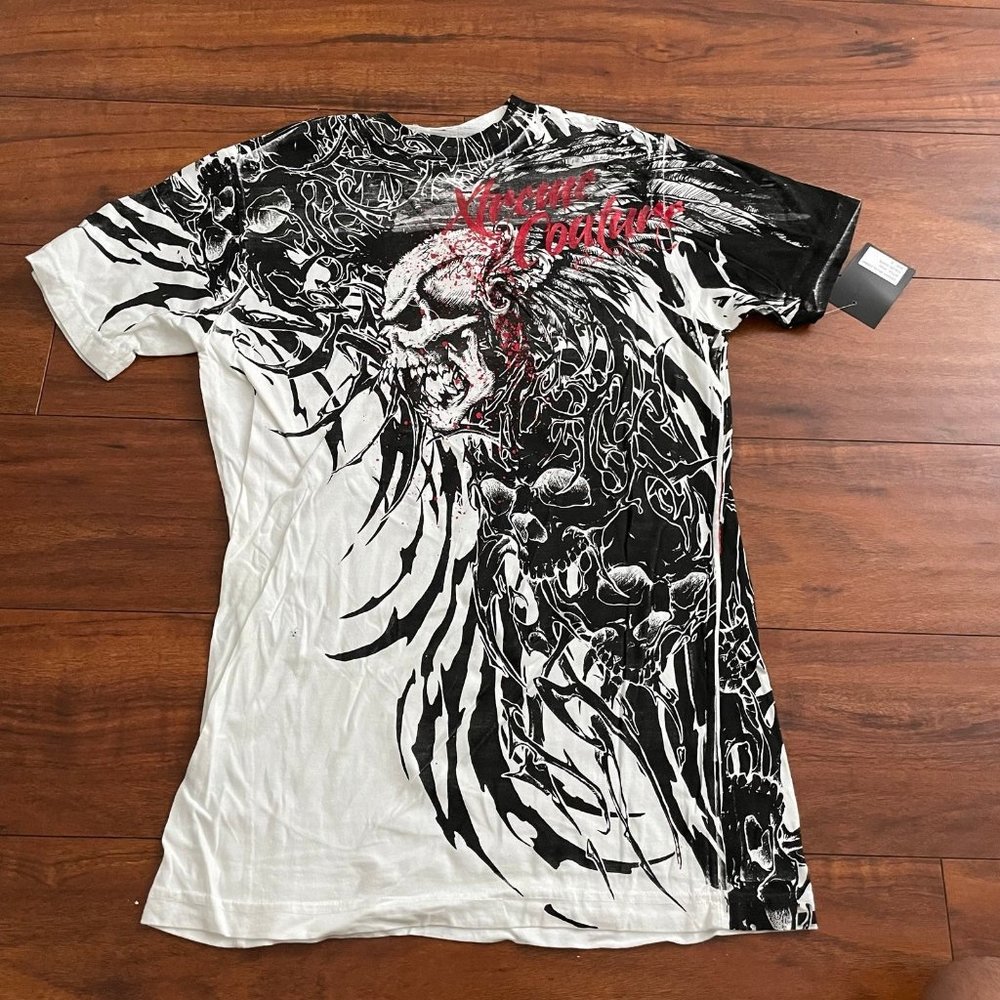 XTREME COUTURE BRUTAL COMBAT WHITE GRAPHIC T-SHIRT